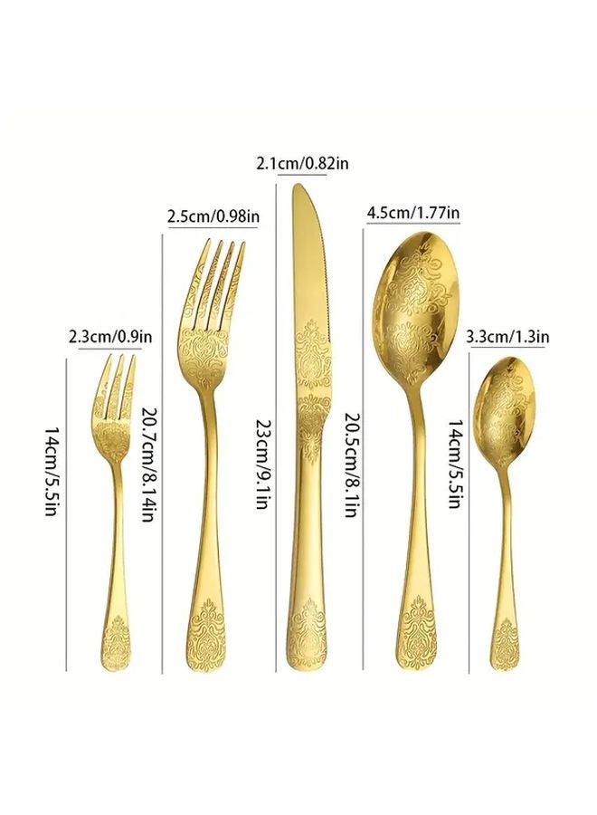 مجموعة أدوات المائدة المسطحة من الفولاذ المقاوم للصدأ المذهبة 60 قطعة مع نقش مزدوج الجوانب - Image 3